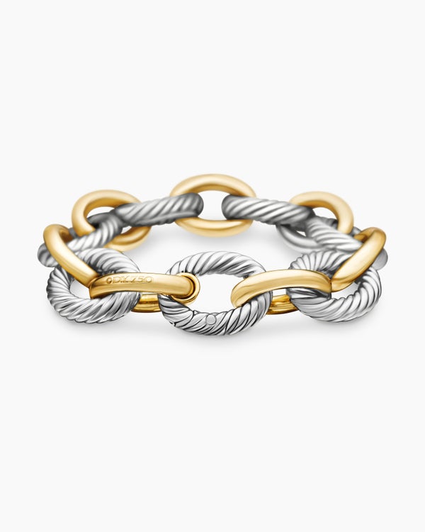 Oval Link Chain Bracelet in Sterling Silver with 18K Yellow Gold, 17mm