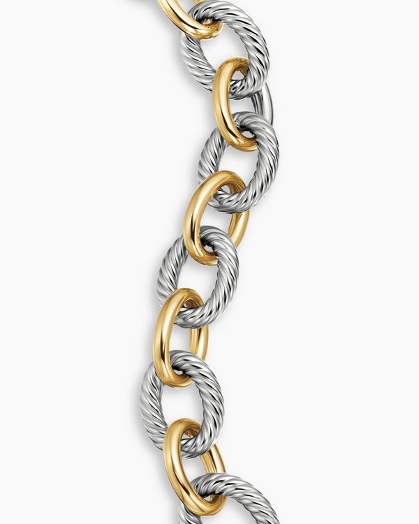 Oval Link Chain Bracelet in Sterling Silver with 18K Yellow Gold, 17mm