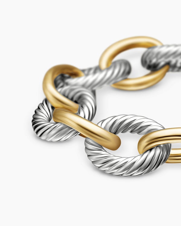 Oval Link Chain Bracelet in Sterling Silver with 18K Yellow Gold, 17mm