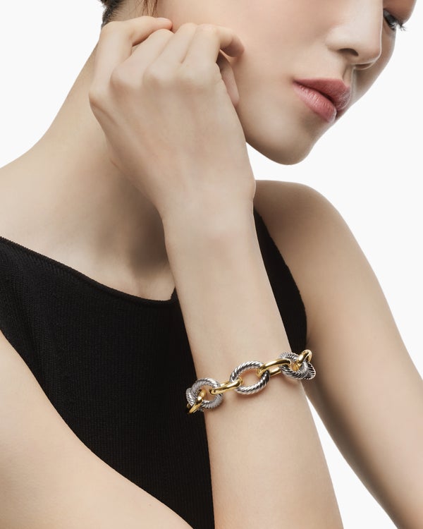 Oval Link Chain Bracelet in Sterling Silver with 18K Yellow Gold, 17mm