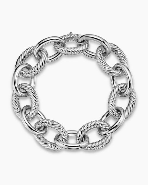 Bracelet chaîne à maillons ovales en argent massif, 17 mm