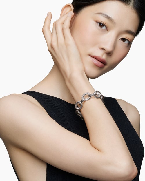 Bracelet chaîne à maillons ovales en argent massif, 17 mm