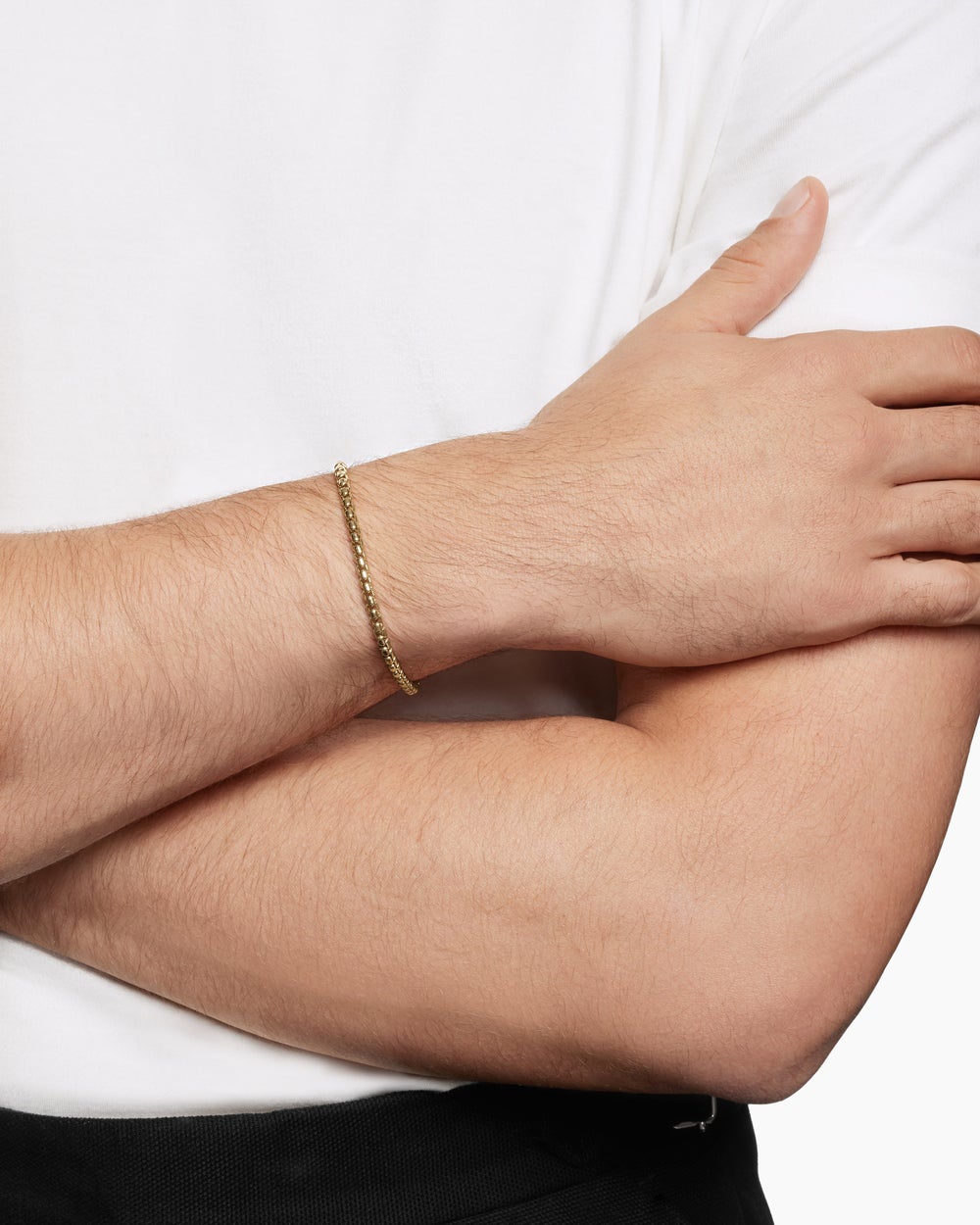 Mens Box Chain Bracelet in 18K Yellow Gold, 3.4mm