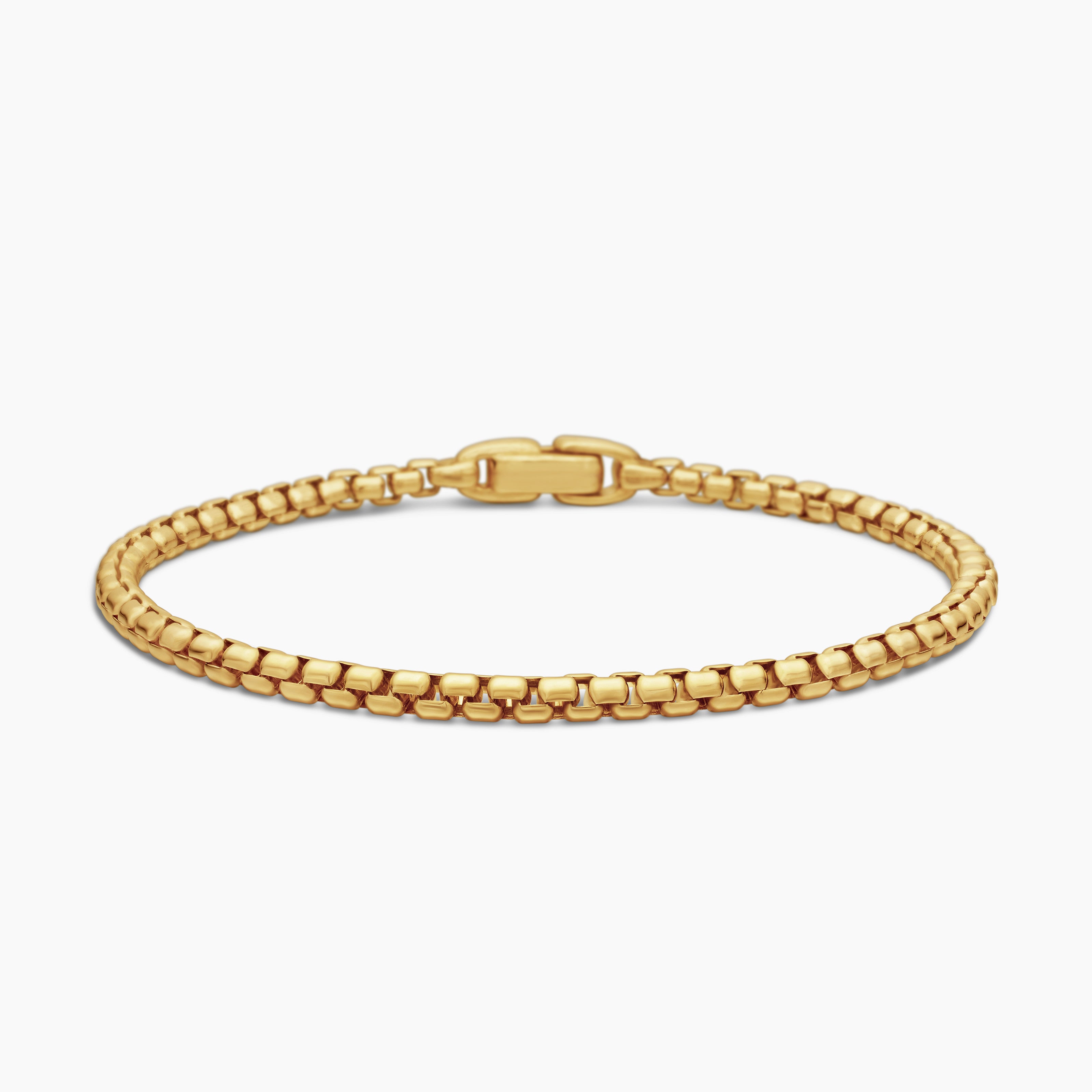 Mens Box Chain Bracelet in 18K Yellow Gold, 3.4mm