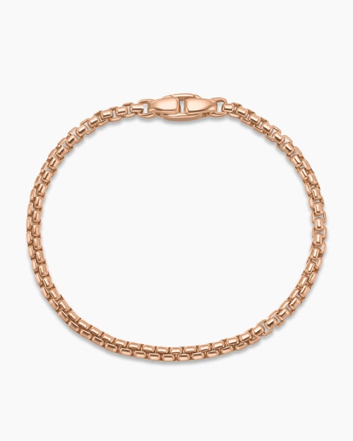 Mens Box Chain Bracelet in 18K Rose Gold, 3.4mm