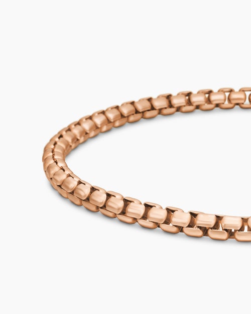 Mens Box Chain Bracelet in 18K Rose Gold, 3.4mm