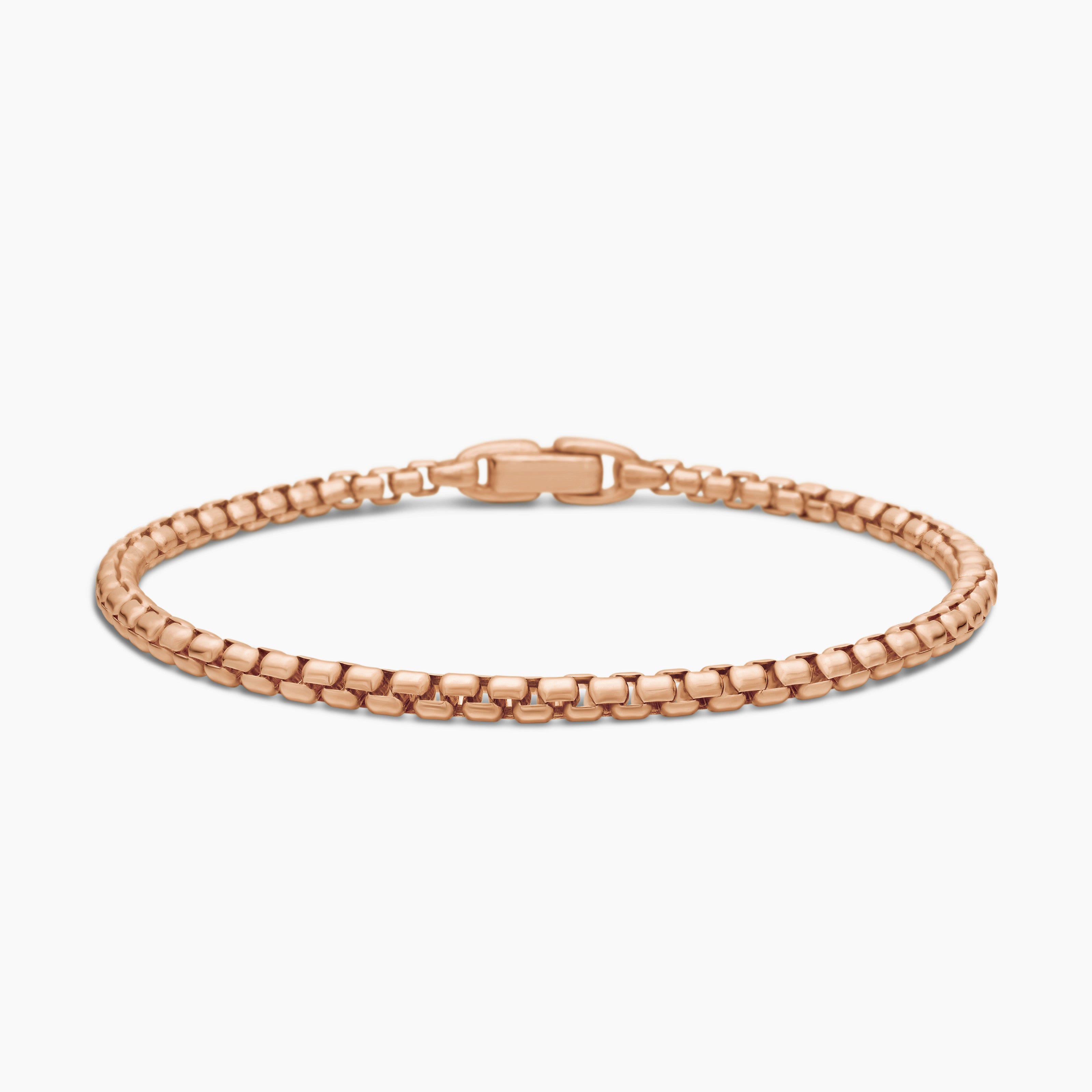 Mens Box Chain Bracelet in 18K Rose Gold, 3.4mm