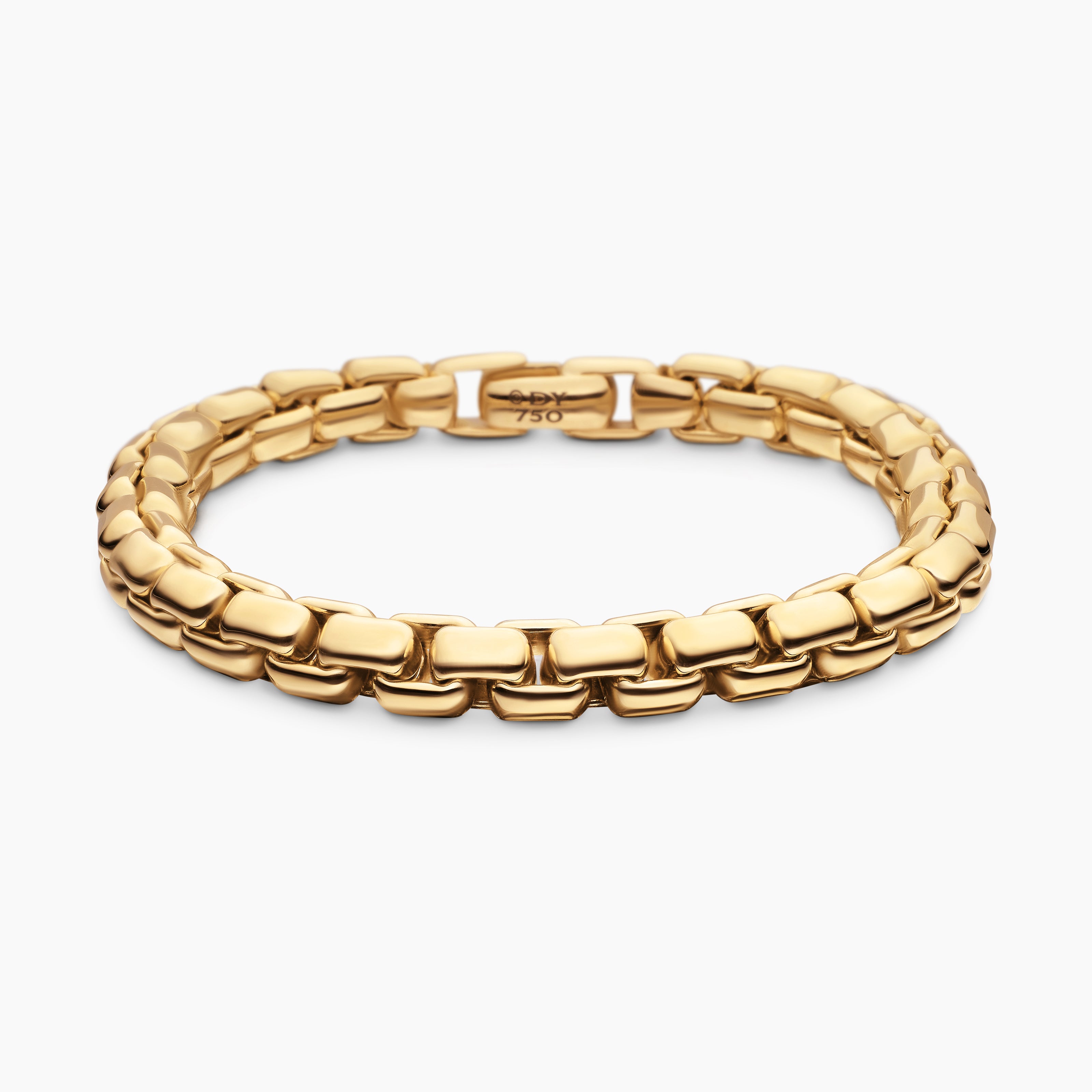 Mens Box Chain Bracelet in 18K Yellow Gold, 7.3mm
