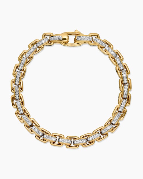 Mens Box Chain Bracelet in 18K Yellow Gold, 7.3mm