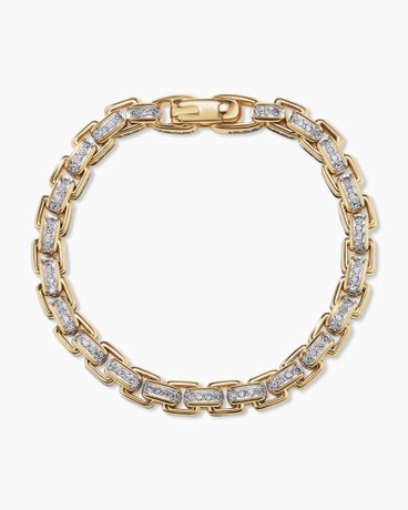 Box Chain Bracelet in 18K Yellow Gold with Diamonds, 7.3mm