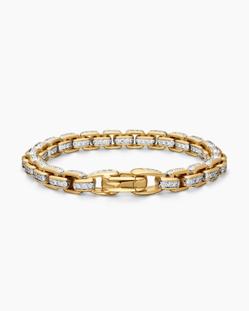 Mens Box Chain Bracelet in 18K Yellow Gold, 7.3mm