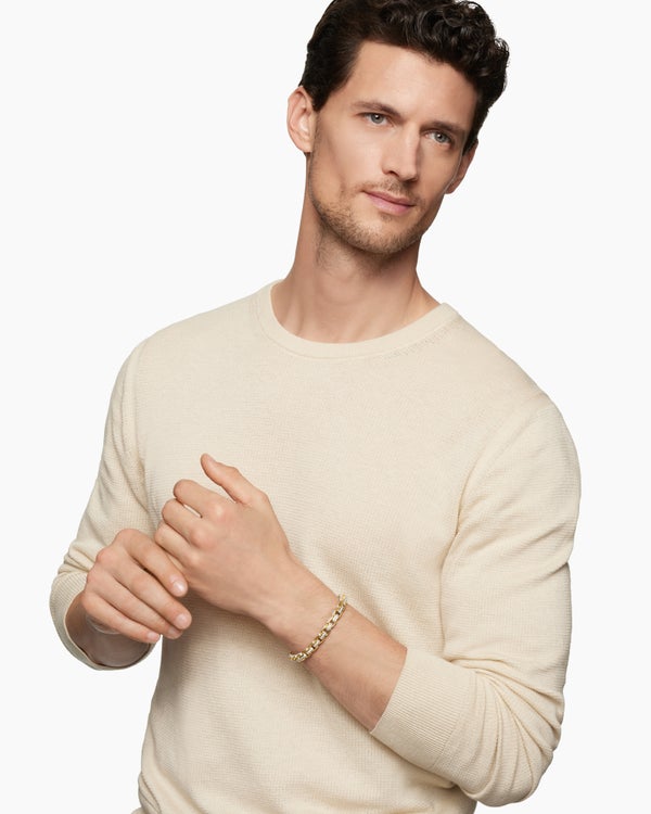 Box Chain Bracelet in 18K Yellow Gold with Pavé Diamonds, 7.3mm