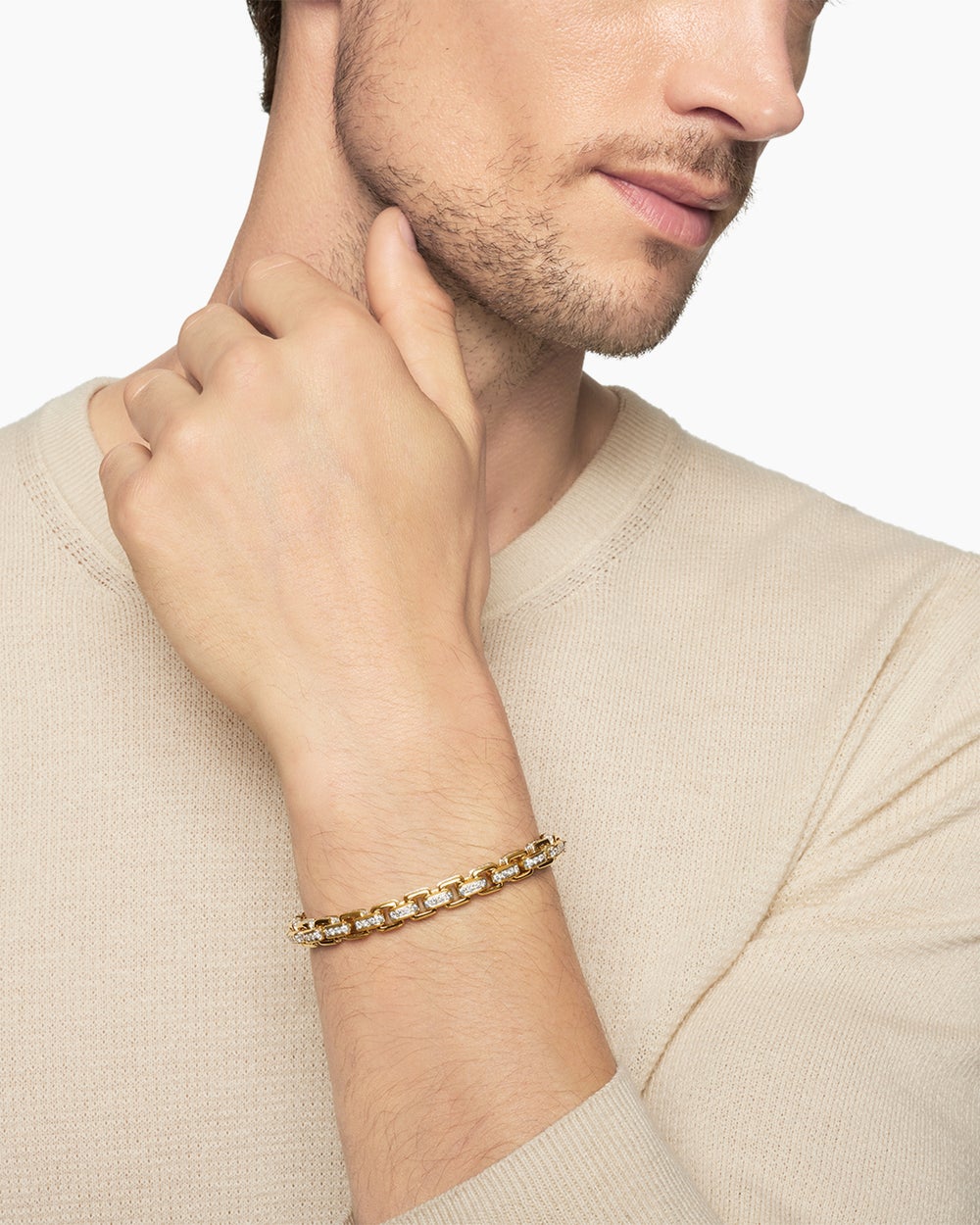Mens Box Chain Bracelet in 18K Yellow Gold, 7.3mm