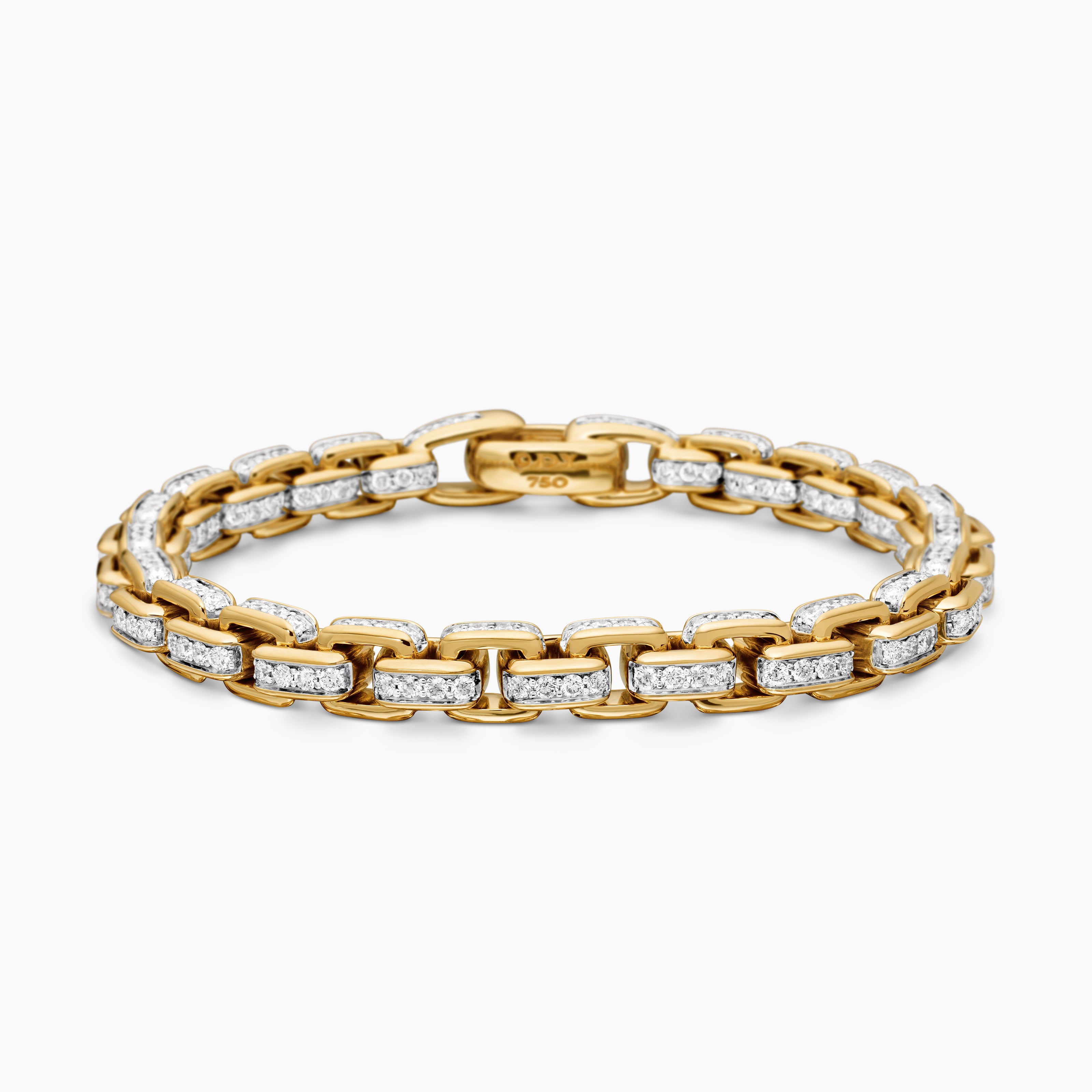 Mens Box Chain Bracelet in 18K Yellow Gold, 7.3mm