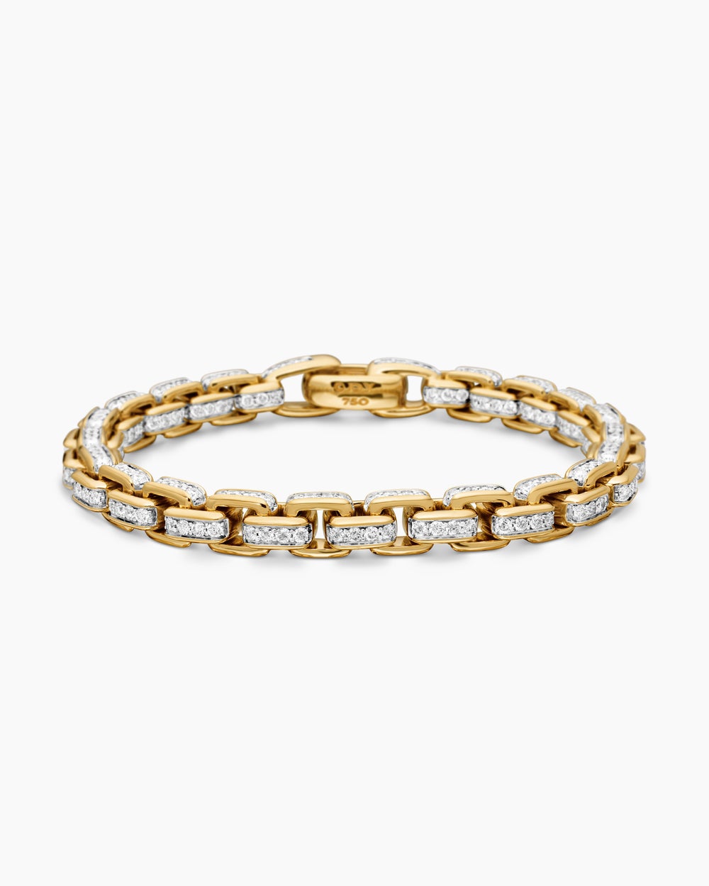 Mens Box Chain Bracelet in 18K Yellow Gold, 7.3mm