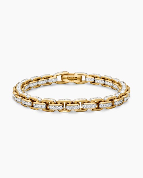 Mens Box Chain Bracelet in 18K Yellow Gold, 7.3mm