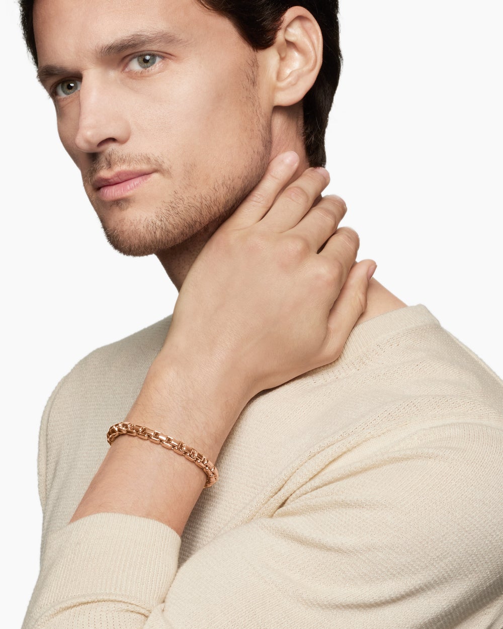 Mens Box Chain Bracelet in 18K Rose Gold, 7.3mm