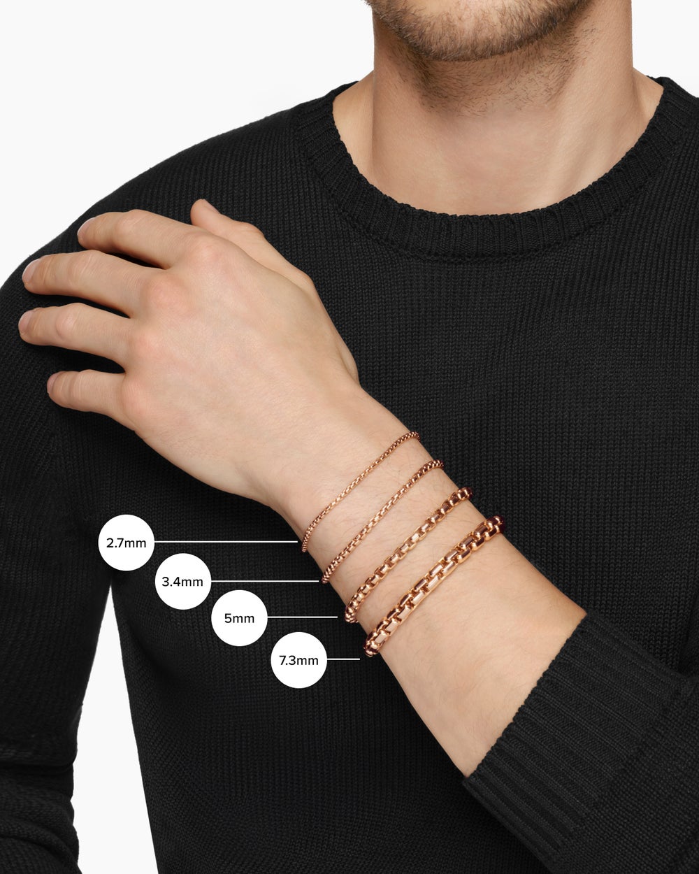 Mens Box Chain Bracelet in 18K Rose Gold, 7.3mm