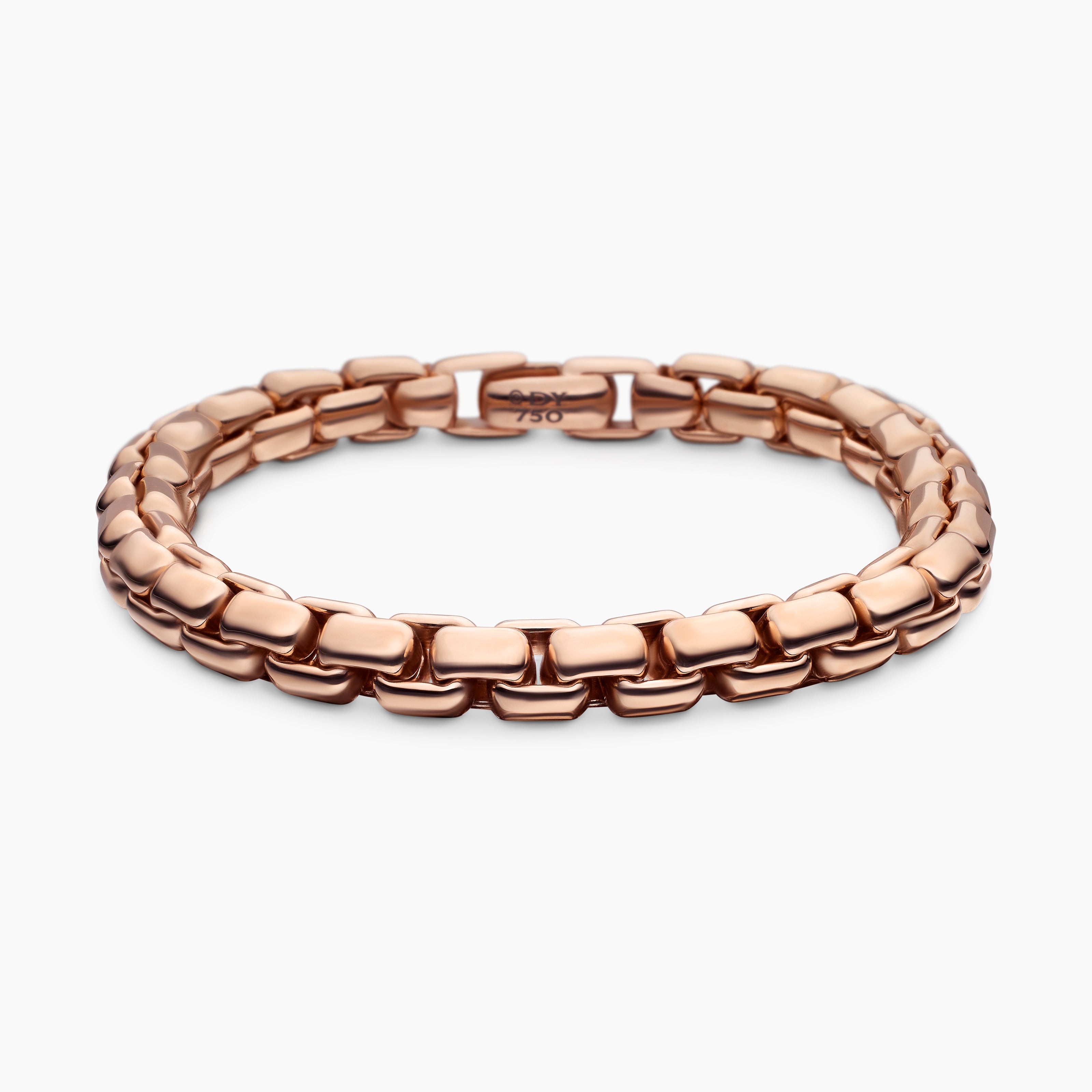 Mens Box Chain Bracelet in 18K Rose Gold, 7.3mm