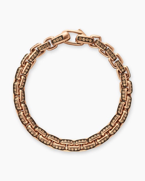 Mens Box Chain Bracelet in 18ct Rose Gold with Pavé Cognac Diamonds, 7.3mm