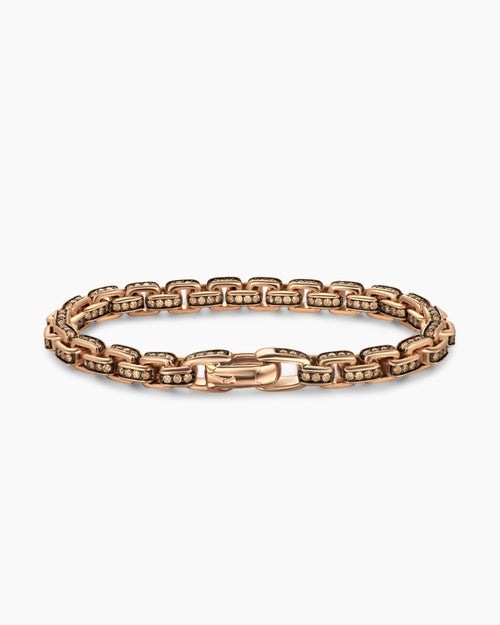Bracelet Box Chain en or rose 18 carats avec pavé de diamants cognac, 7,3 mm