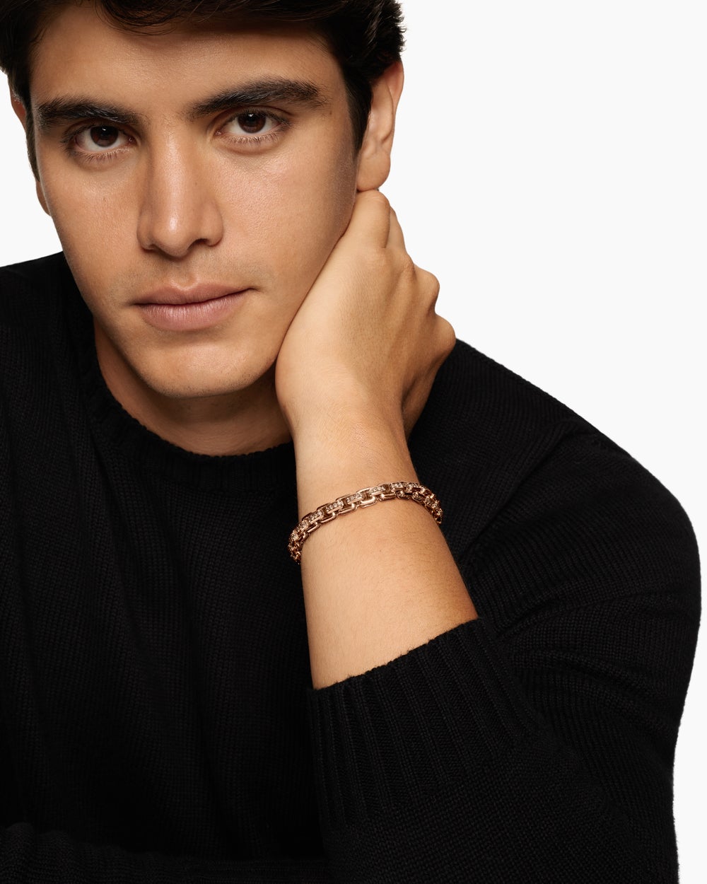 Mens Box Chain Bracelet in 18K Rose Gold, 7.3mm