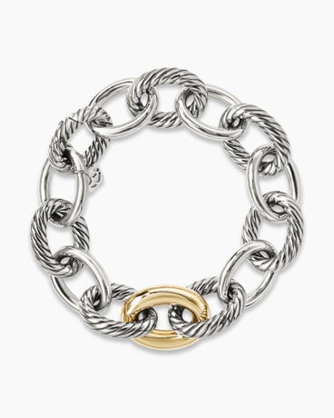 Oval Link Chain Bracelet in Sterling Silver with 18K Yellow Gold, 19mm