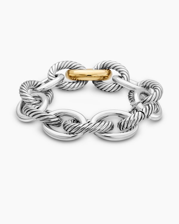 Oval Link Chain Bracelet in Sterling Silver with 18K Yellow Gold, 19mm
