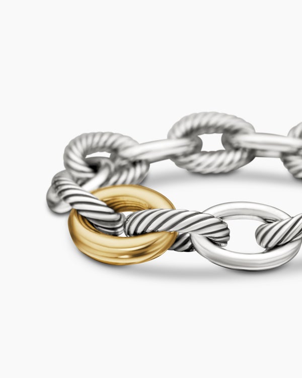 Oval Link Chain Bracelet in Sterling Silver with 18K Yellow Gold, 19mm