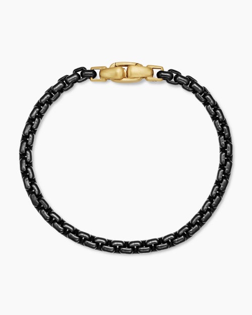 Mens Box Chain Bracelet in Stainless Steel with 14K Yellow Gold, 5mm