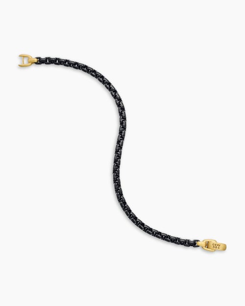 Mens Box Chain Bracelet in Stainless Steel with 14K Yellow Gold, 5mm