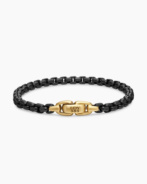Mens Box Chain Bracelet in Stainless Steel with 14K Yellow Gold, 5mm