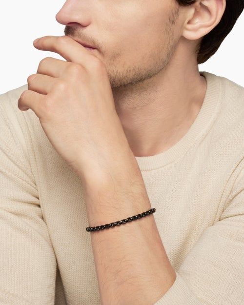 Mens Box Chain Bracelet in Stainless Steel with 14K Yellow Gold, 5mm