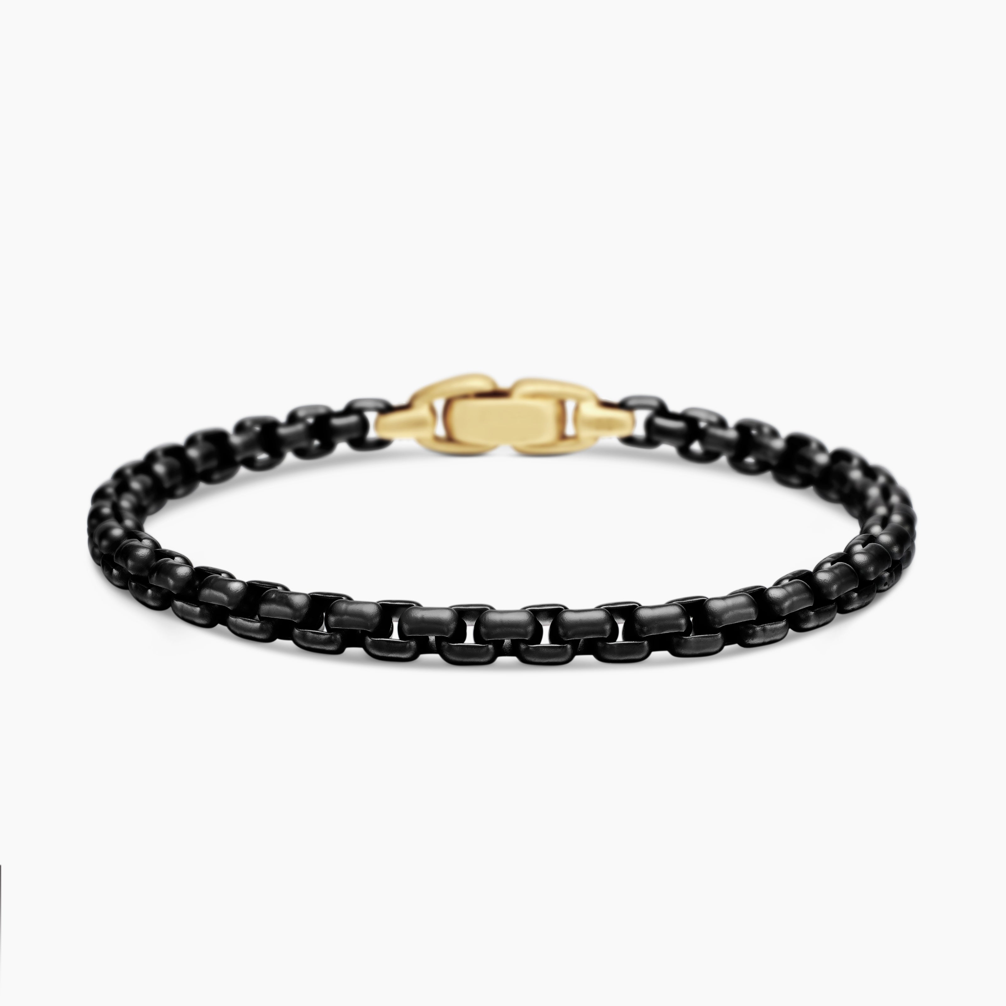 Mens Box Chain Bracelet in Stainless Steel with 14K Yellow Gold, 5mm
