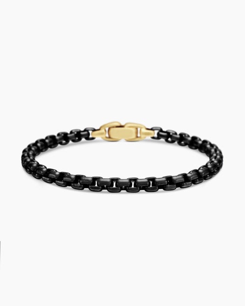 Mens Box Chain Bracelet in Stainless Steel with 14K Yellow Gold, 5mm