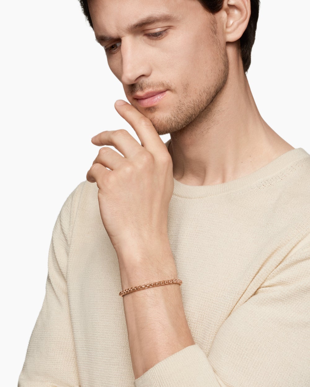 Mens Box Chain Bracelet in 18K Rose Gold, 5mm