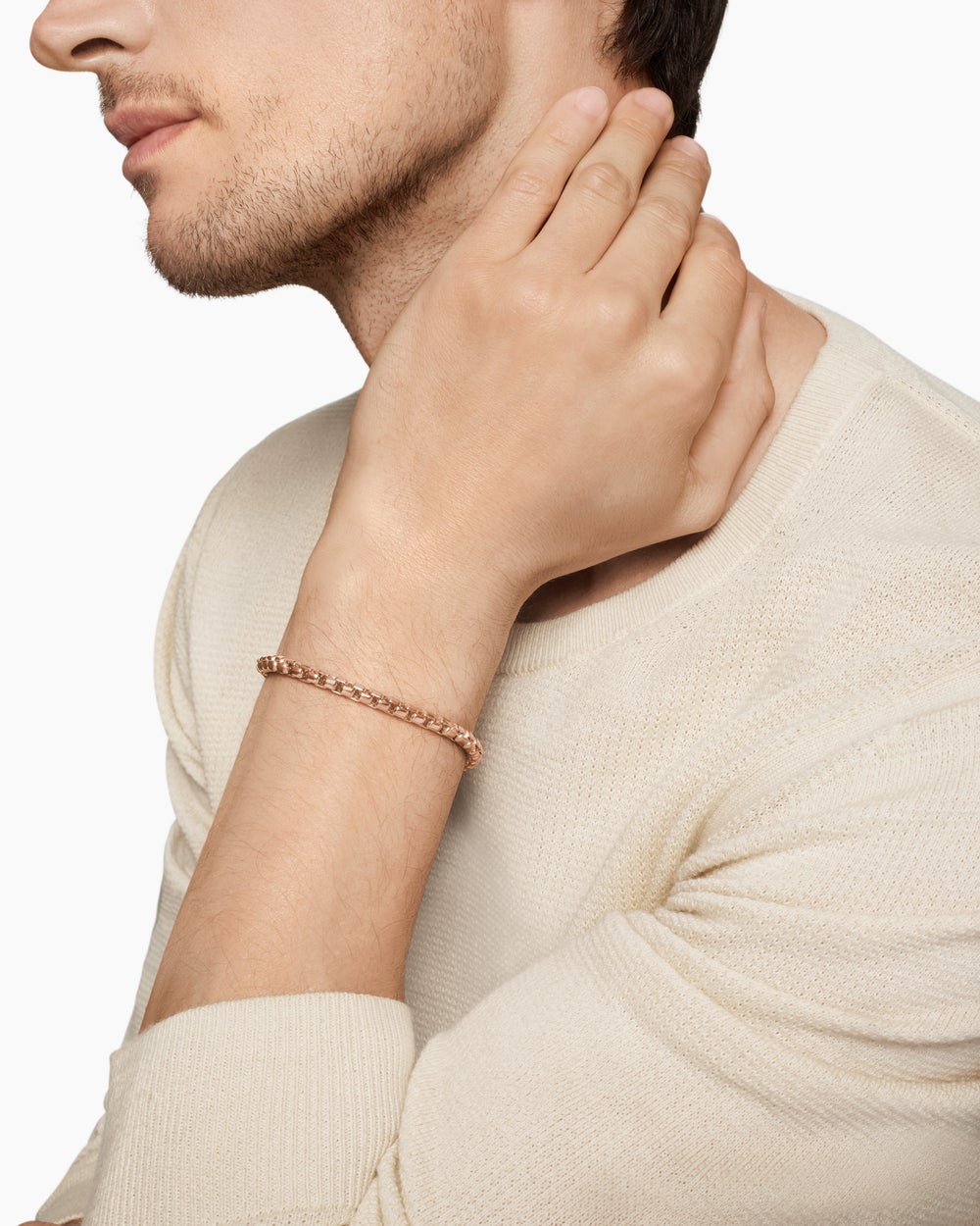Mens Box Chain Bracelet in 18K Rose Gold, 5mm