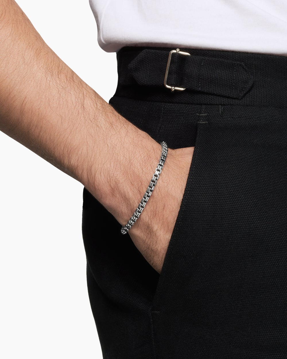 Mens Double Box Chain Bracelet in Sterling Silver, 4mm
