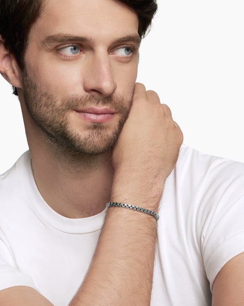 Mens Double Box Chain Bracelet in Sterling Silver, 4mm