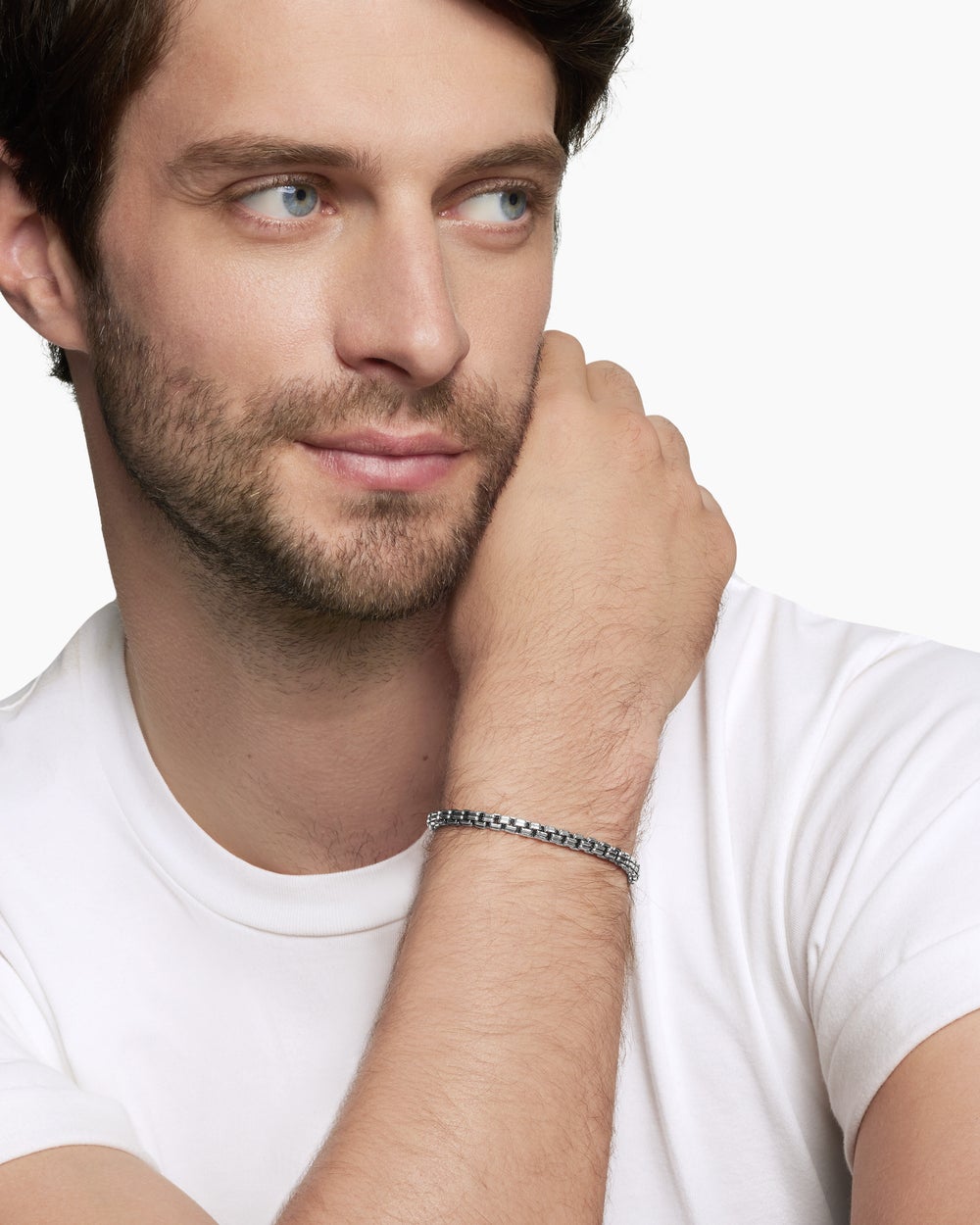 Mens Double Box Chain Bracelet in Sterling Silver, 4mm