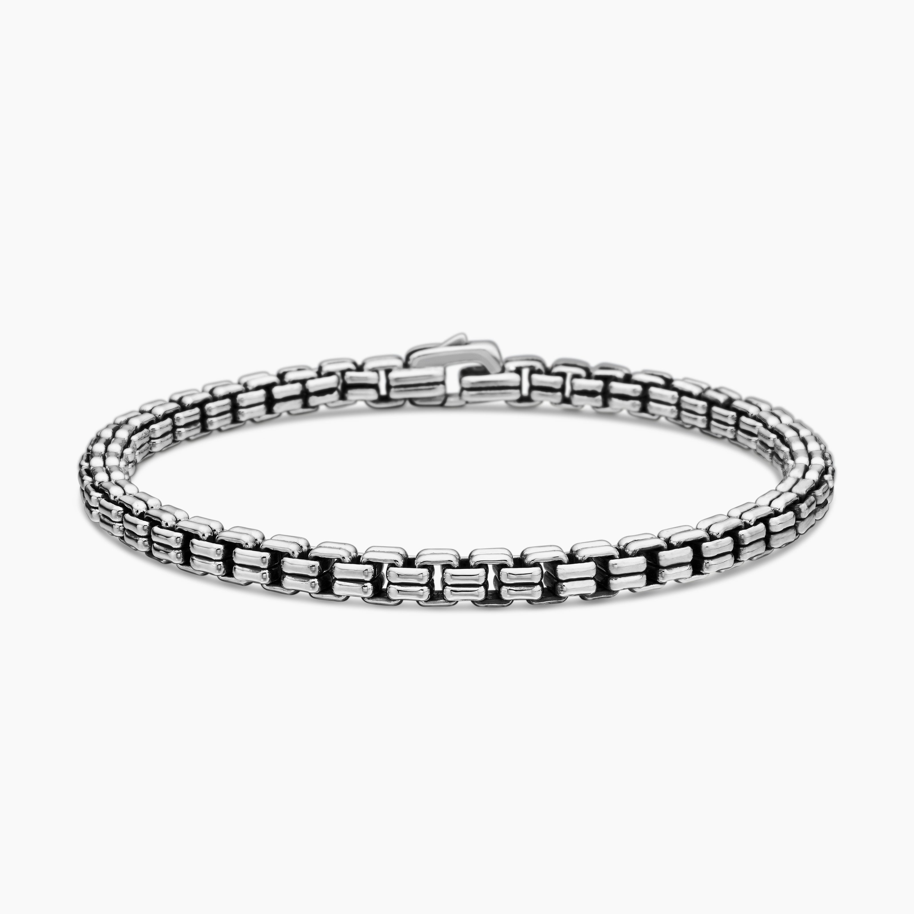 Mens Double Box Chain Bracelet in Sterling Silver, 4mm