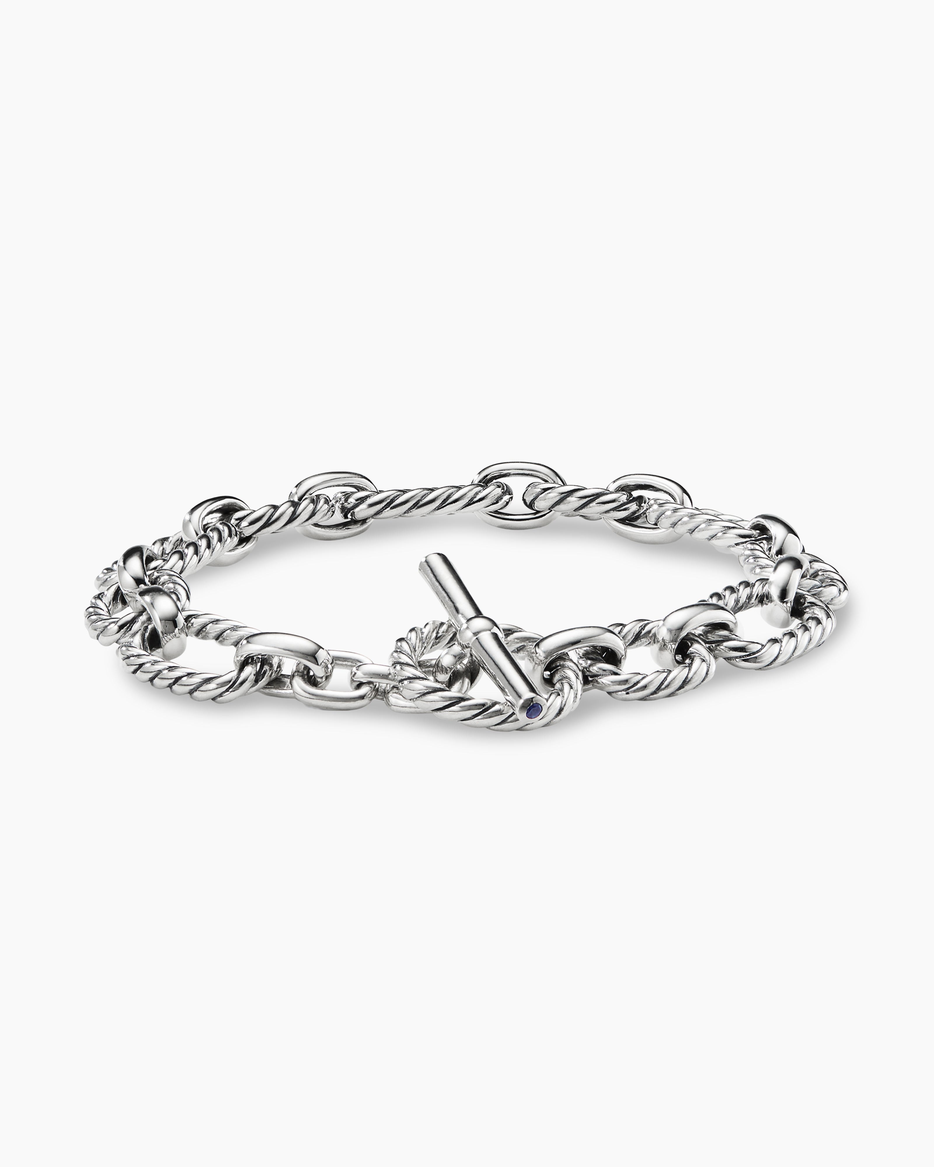 X Classic Cable Station Bracelet in Sterling Silver with 14K Yellow Gold,  7mm | David Yurman