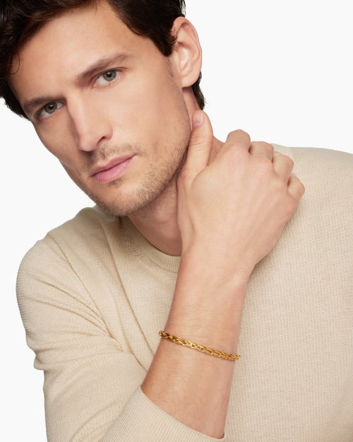 Mens Fluted Chain Bracelet in 18K Yellow Gold, 5mm