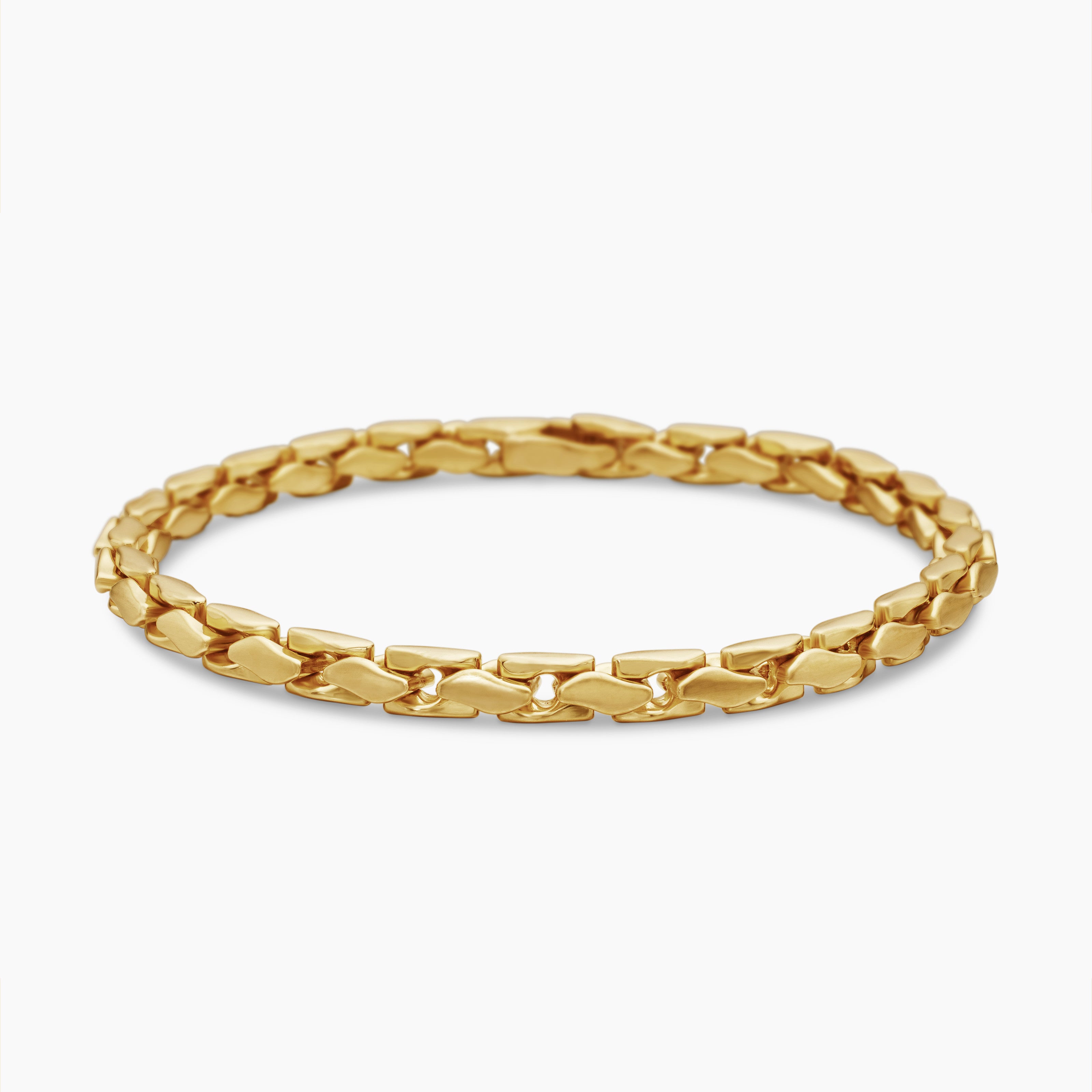 Mens Fluted Chain Bracelet in 18K Yellow Gold, 5mm