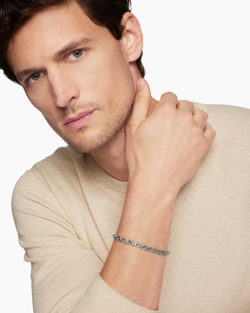 Mens Fluted Chain Bracelet in Sterling Silver, 5mm