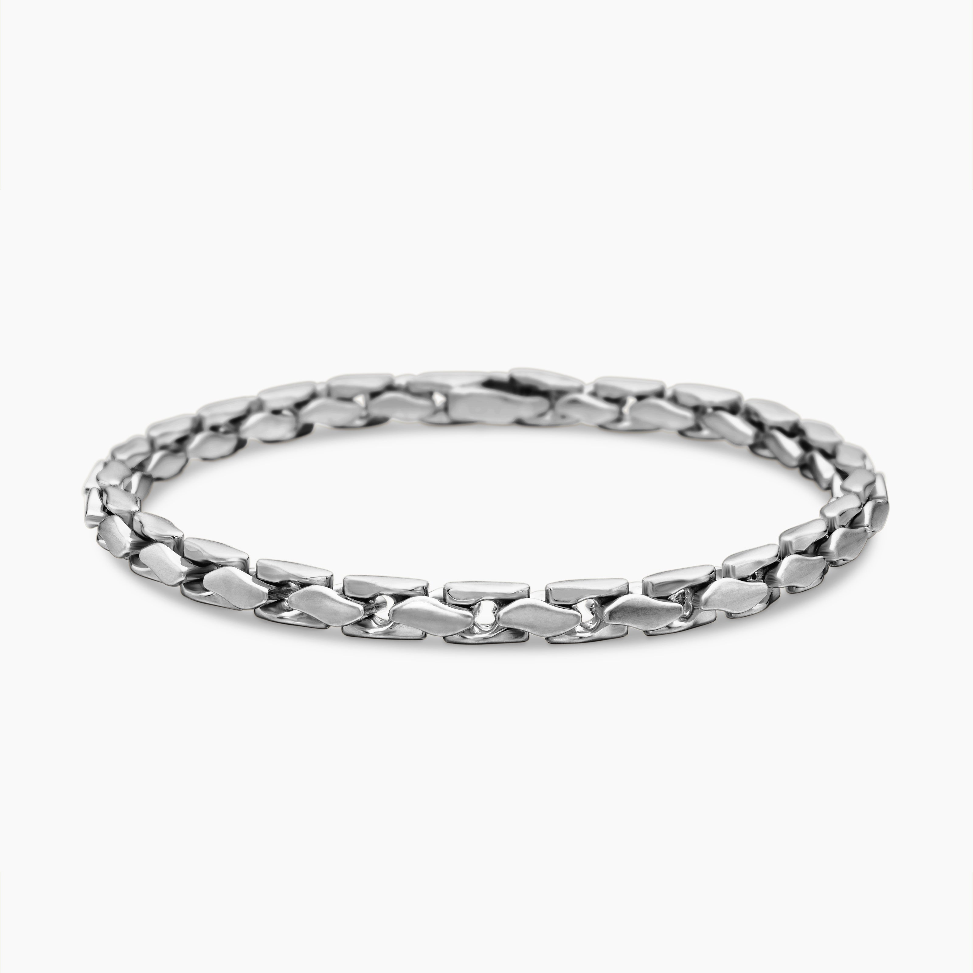 Mens Fluted Chain Bracelet in Sterling Silver, 5mm