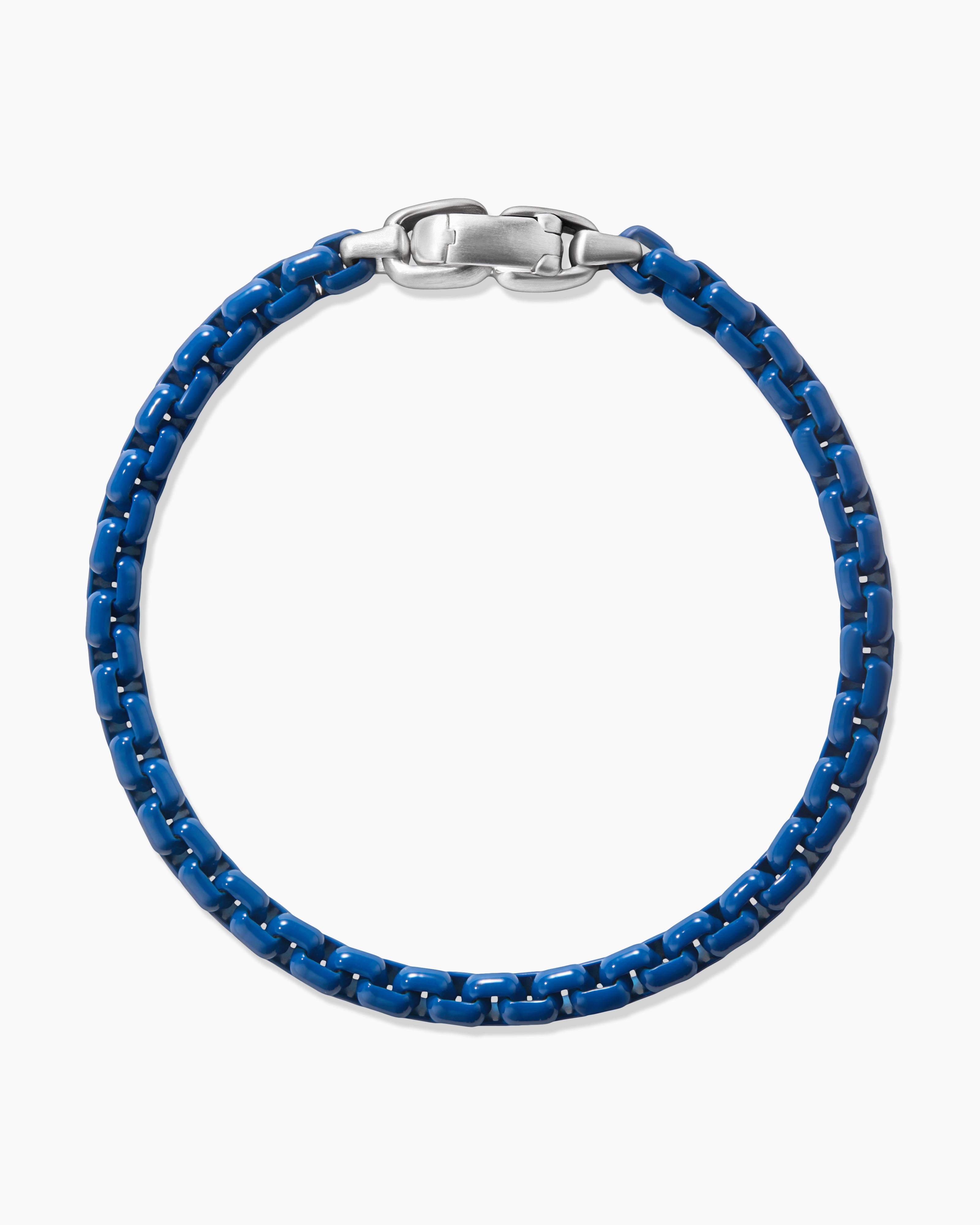 Box Chain Bracelet in Sterling Silver with Blue Stainless Steel, 5mm