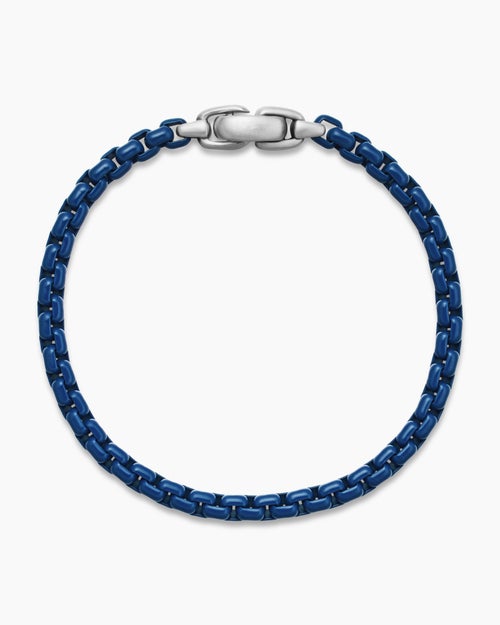 Mens Box Chain Bracelet in Sterling Silver with Blue Stainless Steel, 5mm