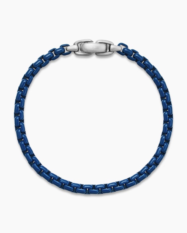 Box Chain Bracelet in Sterling Silver with Blue Stainless Steel, 5mm