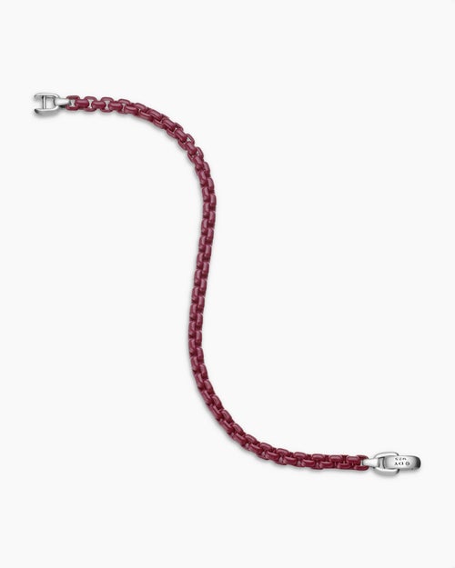 Mens Box Chain Bracelet in Sterling Silver with Burgundy Stainless Steel, 5mm
